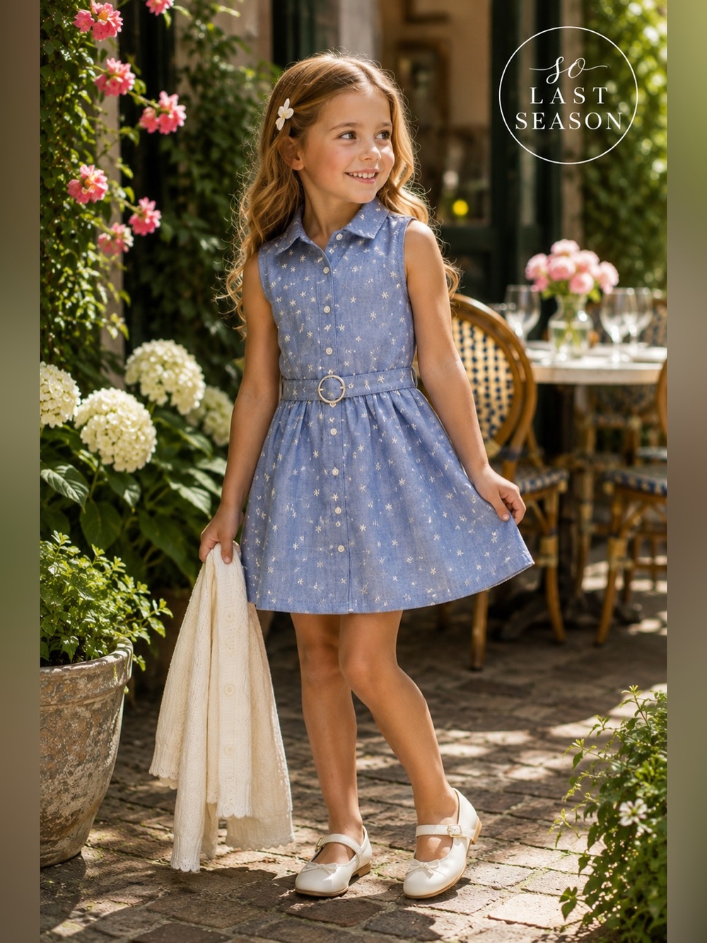 Draper James Girls Embroidered Chambray Belted Shirt Dress Size 4